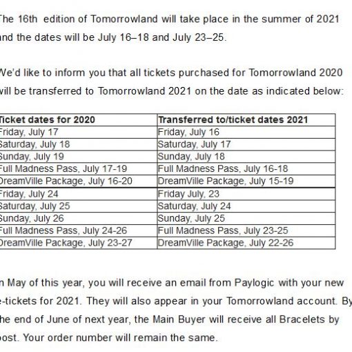 Tomorrowland 2021 dates